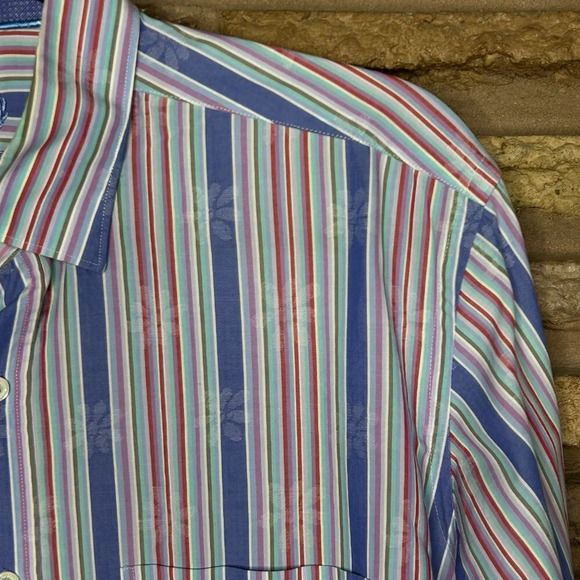 Bugatchi Uomo Striped Flip Cuff Casual Long Sleeve Shirt Size Medium - Picture 10 of 12